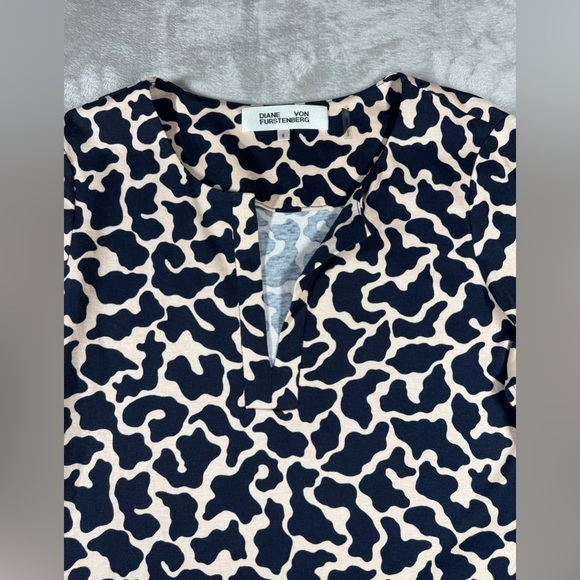 Diane Von Furstenberg DVF Silk Blend Navy Blue Light Peach Pink Tunic Dress 6 - Picture 4 of 16